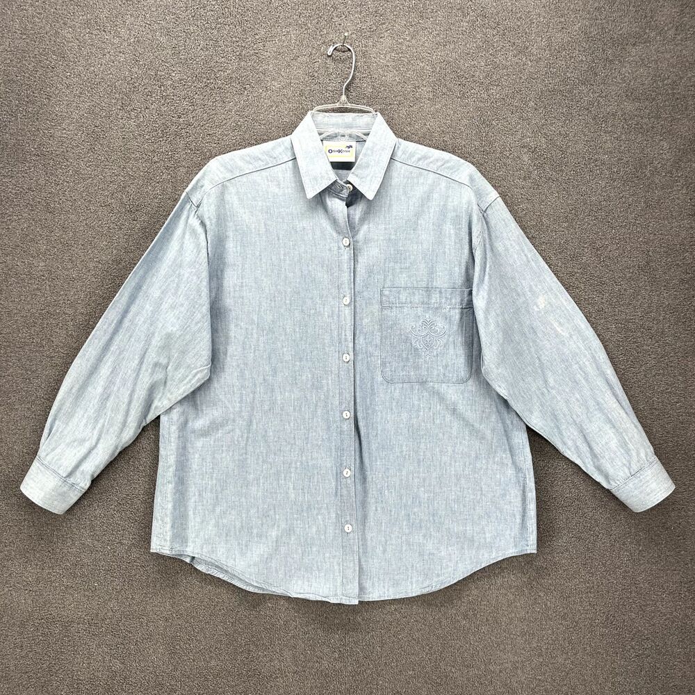 OshKosh Denim Shirt Womens 12‎ Blue Button Up Long Sleeve Cotton made USA